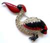 Red and Black Enameled Pelican Brooch