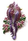 1940s Purple & Green Enameled Lovebirds Cockatoo Brooch