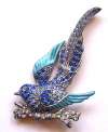 Deco Enamel & Rhinestone Blue Bird Pin