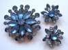 Vintage Blue Satin Glass Snowflake Brooch & Clip Earring Set