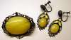 Czech Yellow Glass Pin & Screwback Earrings
