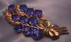 Gilt Potmetal Floral Spray Brooch w/ Blue Glass Stones