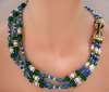 Blue & Green Glass Bead Necklace ~ Ornate Clasp