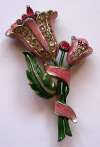 Coro Enameled Pink Tulips Trembler Brooch