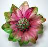 Lucite Resin Pink & Green Flower Pin