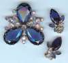 Large Blue Glass & Aurora Brooch Set