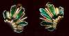 Mazer Goldtone & Green Enameled Clip Earrings