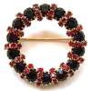 Vintage Red Rhinestone Wreath ~ Circle Pin