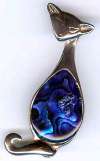 Silvertone Cat Pin w/ Paua Shell