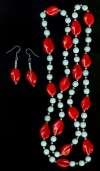 Vintage Red & White Venetian Glass Necklace & Earrings