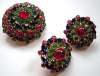 German Jeweltone Glass Cab Pin & Earring Set