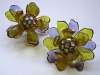 Lucite Resin Violet & Yellow Floral Earrings