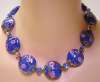 Vintage Venetian Glass Necklace ~ Tabular Beads w/ Painted Roses