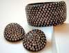 Weiss Style Wide Black Clamper Bracelet & Earring Set w/ Rhinestones