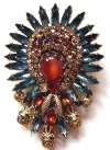 Vintage Austria Tiered Sunburst Brooch ~ Blue & Champagne