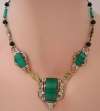 Transitional Art Deco Imitation Chrysoprase & Brass Necklace