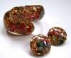 Lucite Confetti & Multi-Colored Shells Clamper & Earring Set