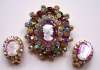 Juliana D&E Cameo & Watermelon Stones Brooch & Earring Set