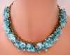 Vintage Brass & Blue Glass Flowers & Icicles Necklace