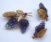 Austrian Glass Purple Grapes Fruit Pin & Earrings Set