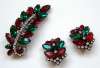 Festive Vintage Red & Green Rhinestone Bracelet Parure