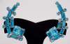 Vintage Blue Rhinestone Comet Clip Earrings