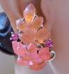 LISNER Peach & Pink Lucite Oak Leaf Necklace Set