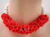 Vintage Choker Necklace ~ Clusters of Red Glass Flowers