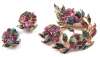 Swoboda Pink Tourmaline & Peridot Floral Brooch Set