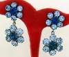 Austrian Blue Rhinestone Flower Drop Earrings
