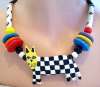 Ruby Z Ceramic Checkerboard Cat Necklace