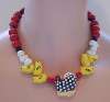 FLYING COLORS Ceramic Hens, Chickens & Eggs Necklace