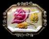 Goofus Glass Pink Rose Pin ~ Rhinestone Frame
