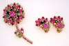 Juliana Art Glass Pink Flower Brooch & Earring Set
