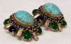 Schreiner Clip Earrings ~ Faux Turquoise, Green & Blue Stones