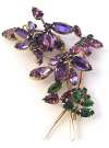 Schreiner Purple, Givre & Green Glass Flower Trembler Pin