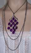 Trifari Modernist Triple Chain & Purple Lucite Drops Necklace
