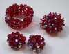 Vintage  Red Austrian Crystal Bead Grand Parure ~ Necklace, Bracelet, Brooch & Earrings