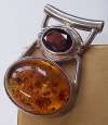 Sajen Sterling Silver Pendant ~ Amber & Garnet