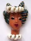 1940s Copa de Oro Ceramic Turbanned Lady Face Pin ~ MAZIE