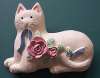Contemporary Artisan Ceramic Cat & Roses Pin