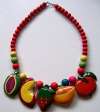 Vintage Painted Wood Fruit Necklace