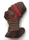 Elzac 1940s Carved Wood Ethnic Woman Face Pin ~ Metal Neck Rings