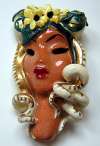 1940s Copa de Oro Ceramic Face Pin ~ LIN