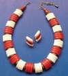 Avon Spectator Modernist Coral & Cream Plastic Necklace & Earring Set