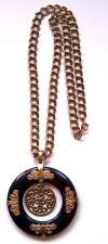 Trifari Modernist Pendant Necklace ~ Faux Wood w/ Metal Embellishments