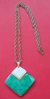 Trifari Modernist Marbled Green & White Lucite Pendant Necklace