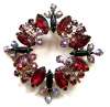 Vintage Red, Black & Aurora Borealis Brooch