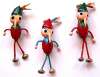 Trio of Sculptural Enameled Metal Figural Elf Pins