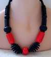 Chunky French Black & Red Resin Bead Necklace